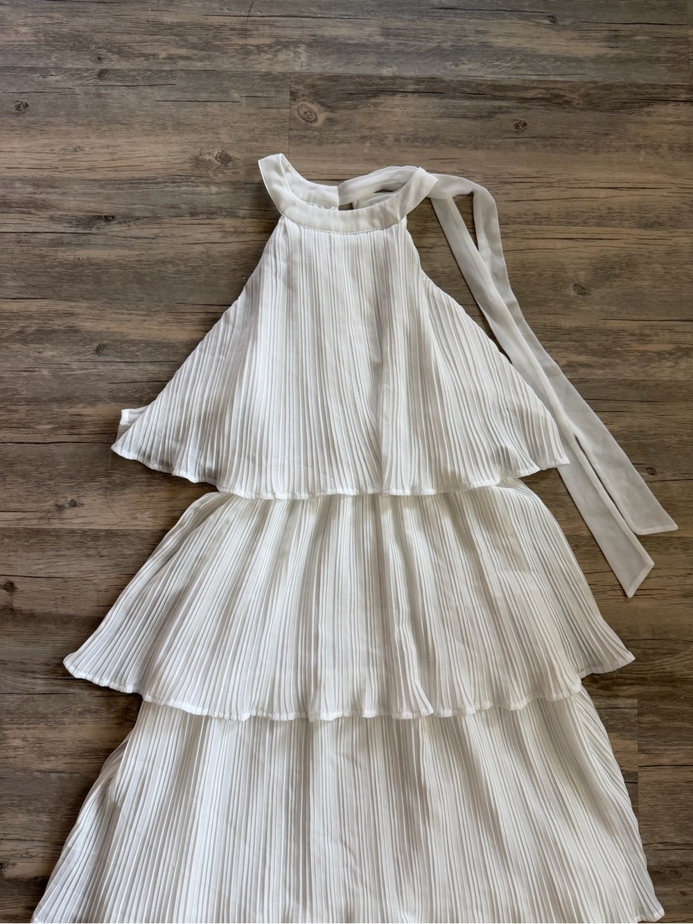 Ruffle Pleated Tiered Layered Chiffon Flowy Swing Long Midi Dress in White - Picture 4 of 15